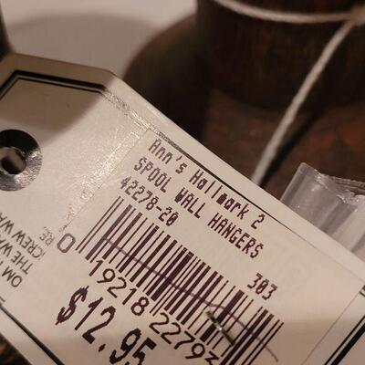 Lot 286: New (4) Small Spool Candles and Spool Deco Hangers