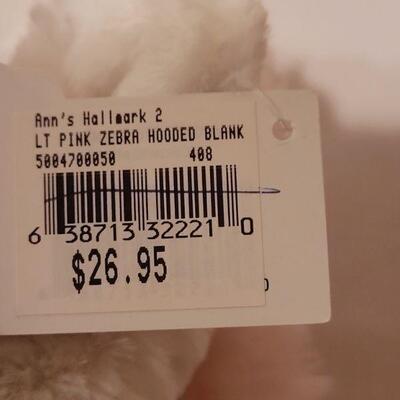 Lot 289: New Baby Girl Hooded Zebra Blanket, Wish Bear and Basket