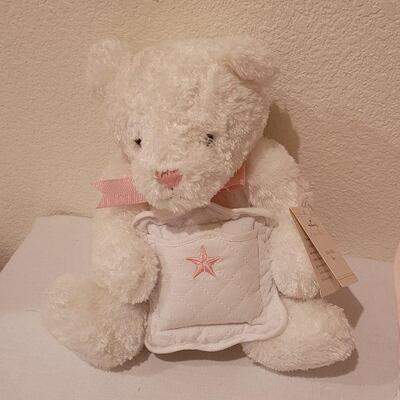 Lot 289: New Baby Girl Hooded Zebra Blanket, Wish Bear and Basket