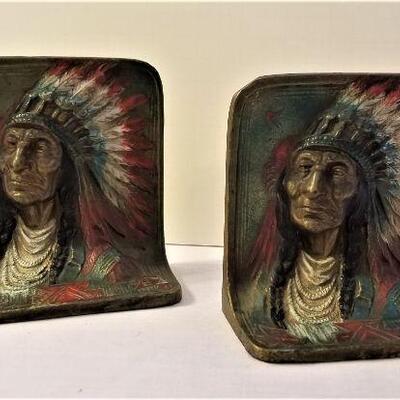 Lot #9  Great Pair of Antique Indian Chief Bookends