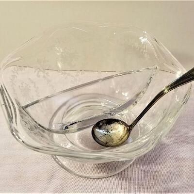 Lot #10  Vintage Elegant Glassware Divided Dish - sterling spoon