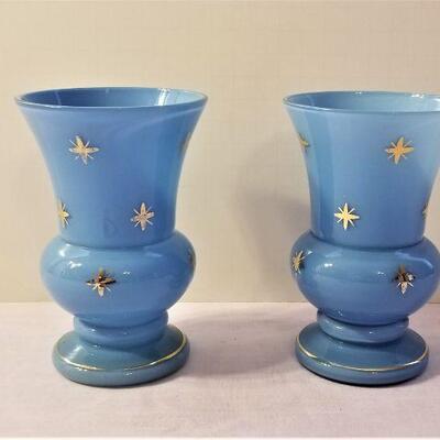 Lot #21  Pair of Antique CZECH vases - robin's egg blue