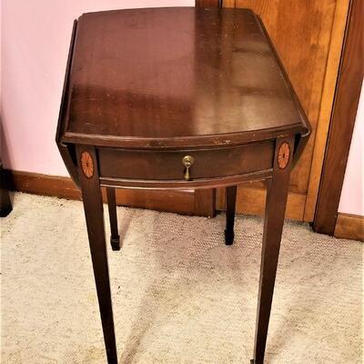 Lot #33  Vintage drop leaf side table with drawer
