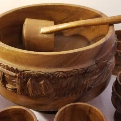 Lot #35  Vintage Drink Set - Carved Wood