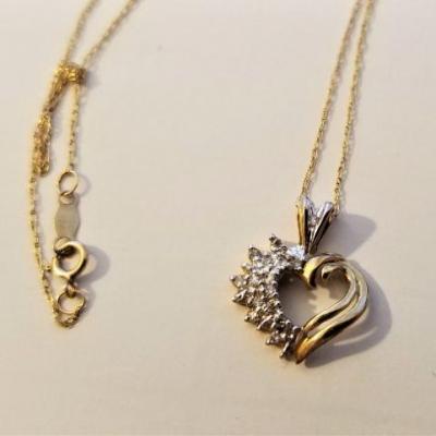 Lot #80  10KT Gold necklace with Diamond Heart Pendent