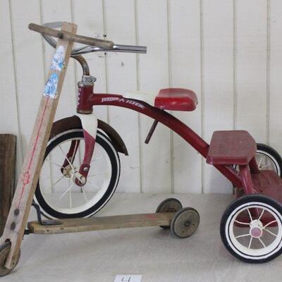 Lot 4 Vintage Radio Flyer Children's Bike & Wooden Scooter