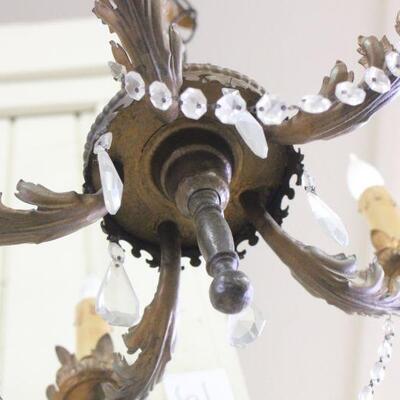 Lot 61 Antique Chandelier w/ Crystal Salvage Light