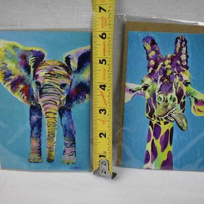 Jenn Seeley Art Prints: 4x6 Elephant & 4x6 Giraffe