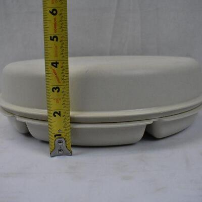 Tupperware Divided Tray with Center Bowl & Lid, Almond - Vintage