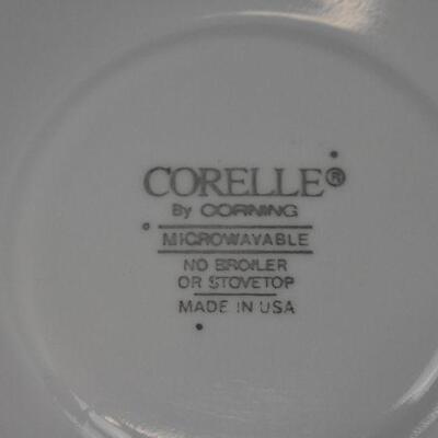 Qty 7 Corelle Dessert Plates/Saucers. White with Green Trim