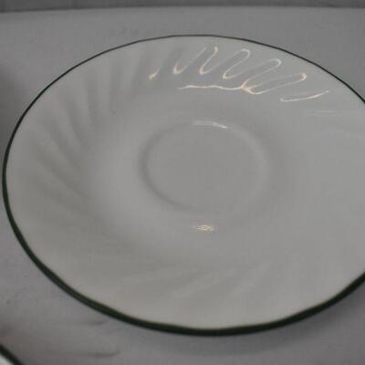 Qty 7 Corelle Dessert Plates/Saucers. White with Green Trim