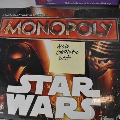 4 Board Games: Wonder Letters, 80s Game, Star Wars Monopoly Celestial Companions