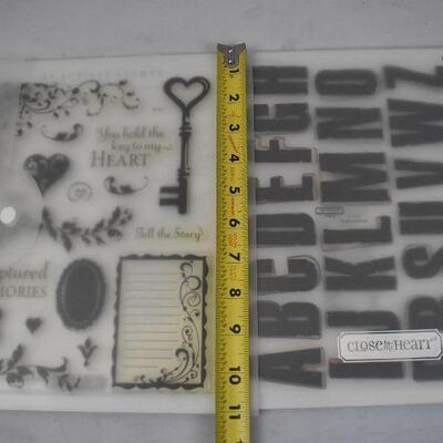 2 Large Acrylic Stamp Sets by Close to my Heart: Rustic Alphabet & Memories