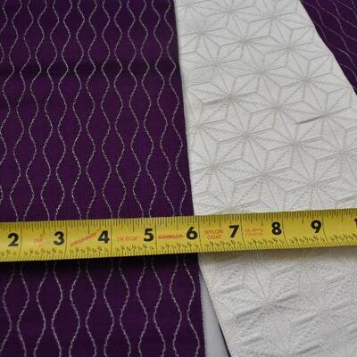 Purple & White Long Fabric Table Runner. Textured Fabric, 6