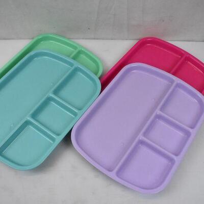 Children's Plasticware - 7 trays, 4 M&M cups, 1 sippy, 1 w/ straw