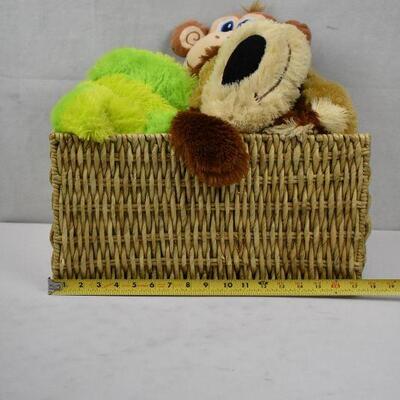Basket of Stuffies w/ Velcro: 1 dog, 1 frog, 1 monkey (has tear in armpit)