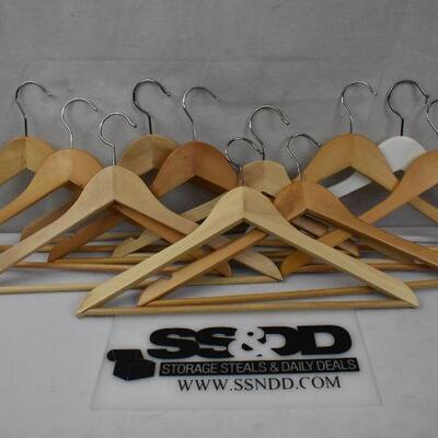 11 Wooden Hangers: 10 Brown 1 White