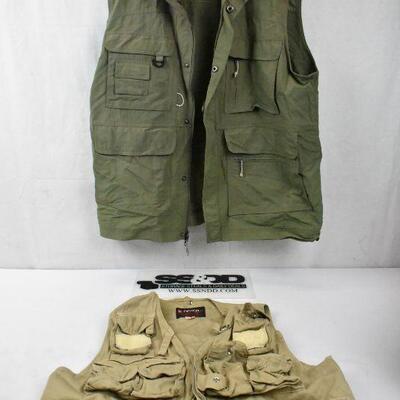 2 Fishing Vests: Green Fieldline Men's M/L & Tan Nesco size Small