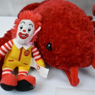 5 pc Stuffed Animal Toys: Lobster, Flamingo, Moose, Ronald McDonald