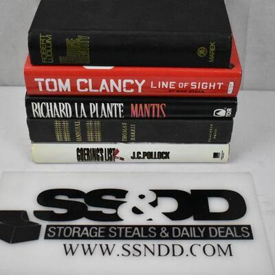 5 Hardcover Fiction Books: Spy/War: The Bourne Identity -to- Goering's List