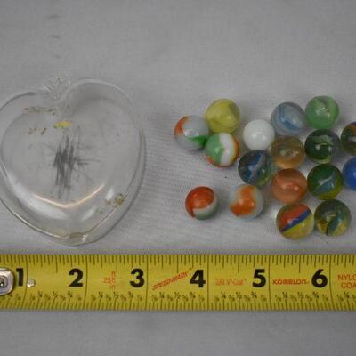 17 Marbles in Clear Heart Shaped Box