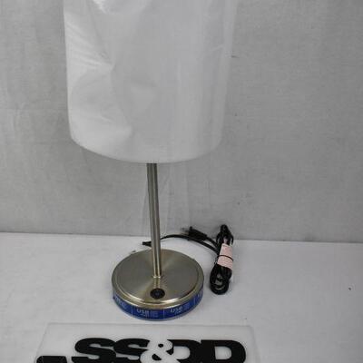 Lamp for Desk/Table with USB Port . Brushed Nickel Look with White Dented Shade