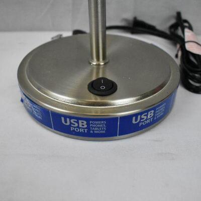 Lamp for Desk/Table with USB Port . Brushed Nickel Look with White Dented Shade