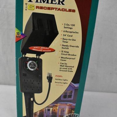 Heavy Duty Outdoor Timer with 6 Receptacles for Holiday & Security Lights