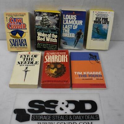 7 Paperback Books, Fiction War/Adventure: Sahara -to- The Rider