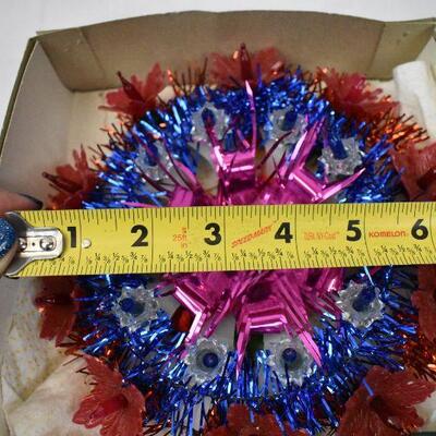 Vintage-Style Tree Topper: Purple, Blue, White. Red Lights Don