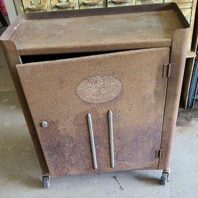 Vintage Metal 2 Shelf Rolling Cabinet