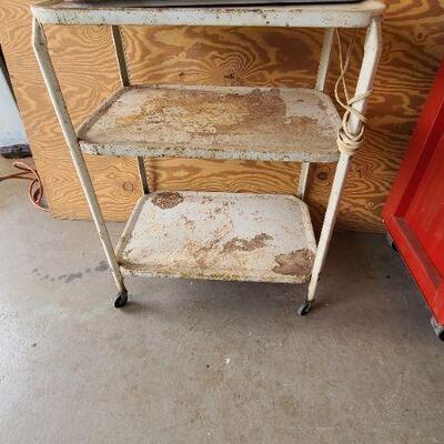 3 Tier Metal Utility Cart w/ Enameled Tray