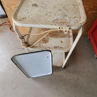 3 Tier Metal Utility Cart w/ Enameled Tray