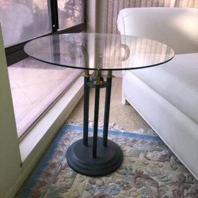 Lot 7. Floor lamp (62â€ tall); chaise and glass-top (23â€ x24â€) side table--$125
