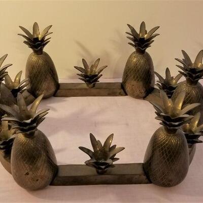 Lot #86  Mid Century Solid Brass Pineapple Motif Centerpiece Set