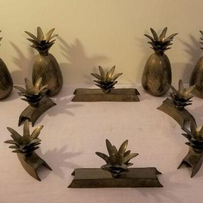 Lot #86  Mid Century Solid Brass Pineapple Motif Centerpiece Set