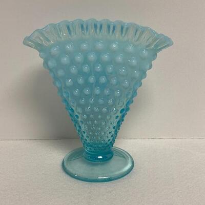 B - Fenton Blue Hobnail Fan Vase 