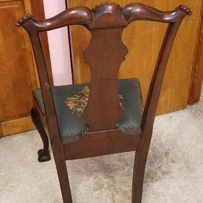 Lot #93  Vintage Mahogany Side Chair with Needlepoint Seat