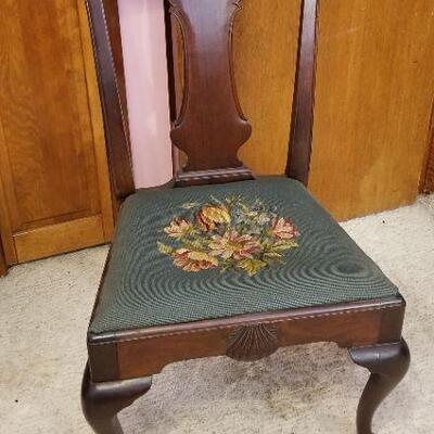 Lot #93  Vintage Mahogany Side Chair with Needlepoint Seat
