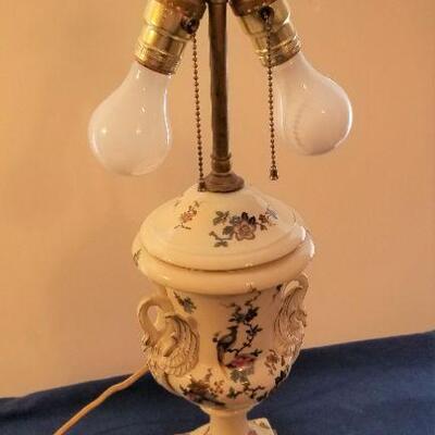 Lot #96  Vintage Lamp with Swan Handles - works