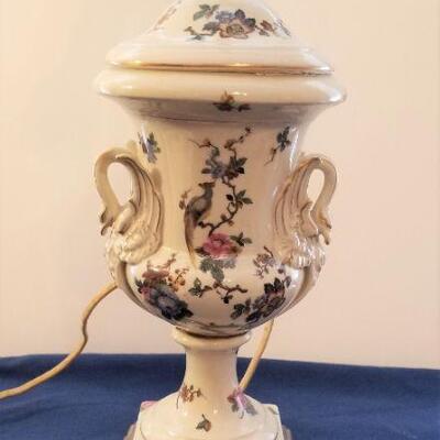 Lot #96  Vintage Lamp with Swan Handles - works