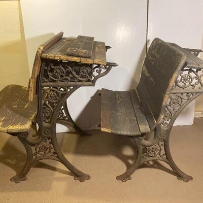 Lot# 132 Pair Antique Cast Iron School Desks 