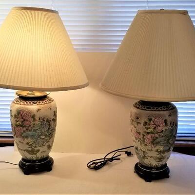 Lot #106  Pair Table Lamps - Asian Styling