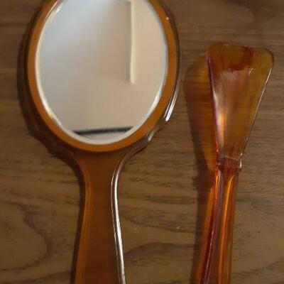 VINTAGE HAND MIRROR AND SILVER HANDLE BRUSHES' 