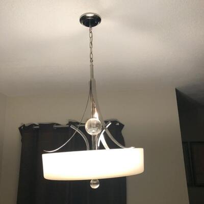 Chandelier is simple and stylish all at the same time.  19" diameter and 4.5" deep.  $125
