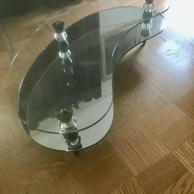 RARE 1956 Semon Bach & Co NYC Kidney  Shaped Glass and MIrror Coffee Table 14" H x 48" L x 24" W $750.00