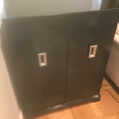 Black Lacquer Cabinet with shelves   30 3/4" W X 22" D X 39" H $110