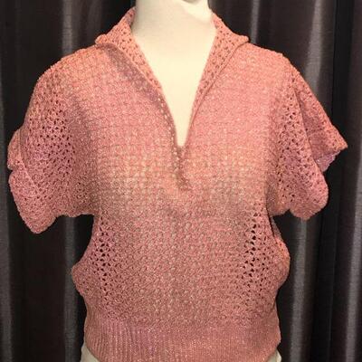 1950s Crochet Pink Ladies Top 