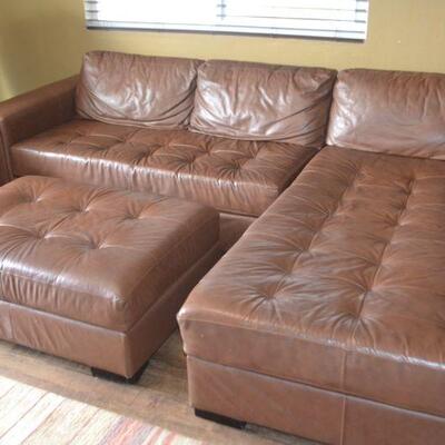 LOT 8 LEATHER SECTIONAL AND OTTOMAN 