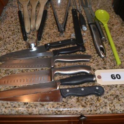 LOT 60 KNIVES AND KITCHEN TOOLS